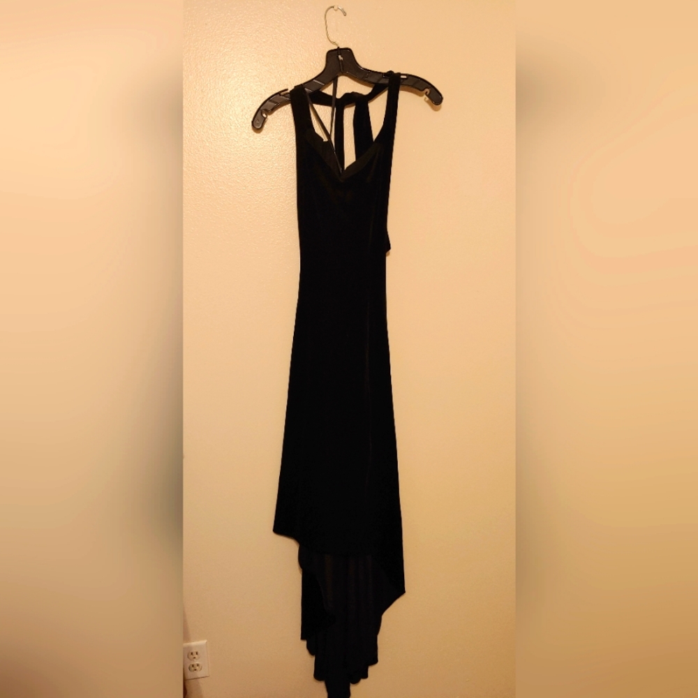 IGIGI BLACK VELVET MAXI HALTER DRESS SIZE 12 HIGH LOW NEW NEVER WORN